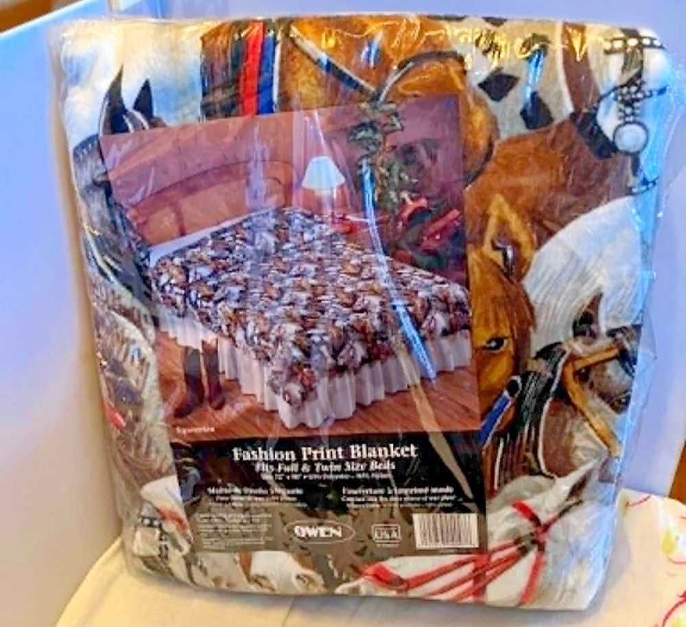 Vintage Owen Equestrian Horses Fashion Print Blanket Full Twin Size 72"x 90"